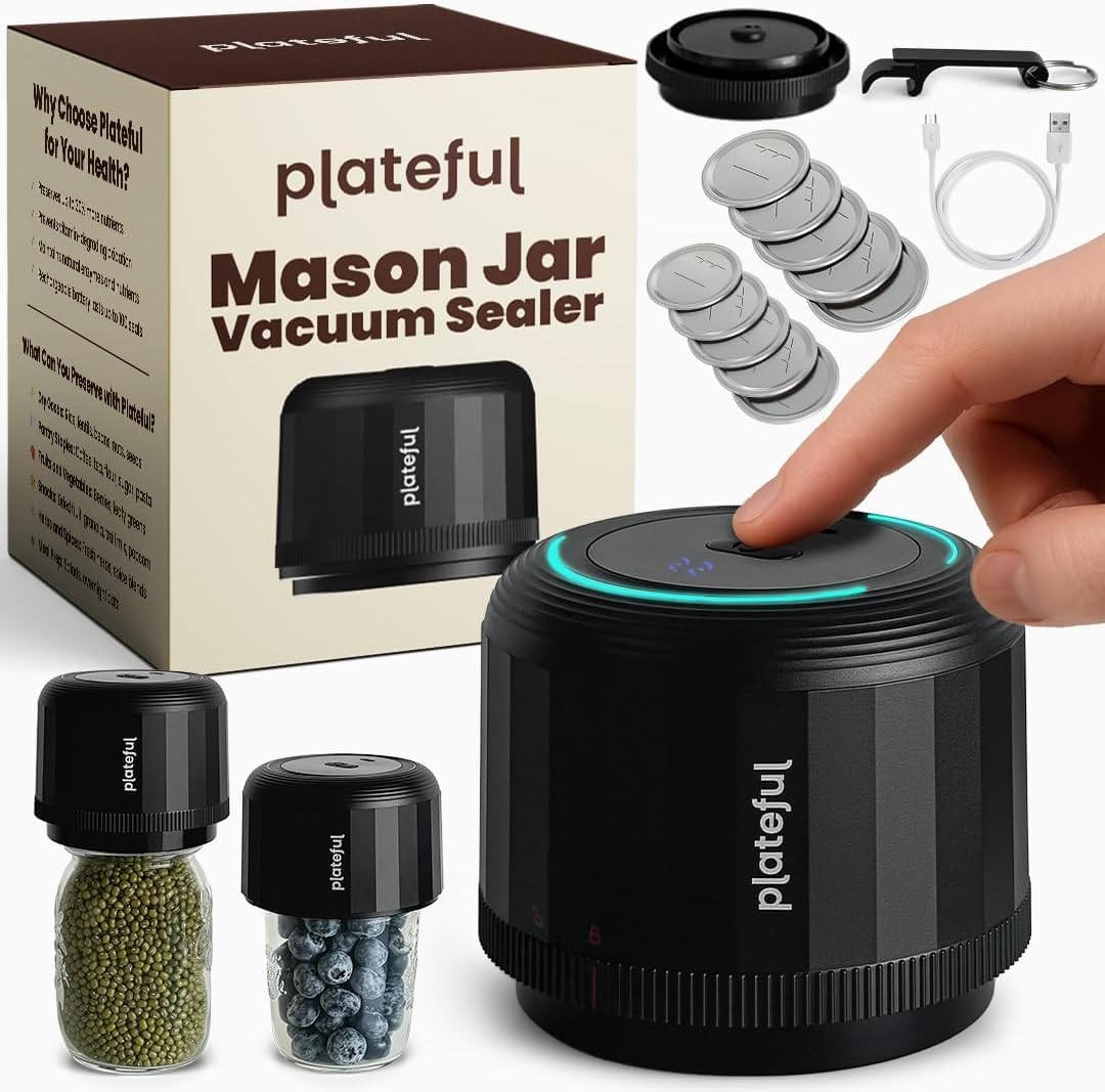 IXROAD Vacuüm Sealer met 10 Deksels voor Glazen Pot, Mason Jar Vacuum Sealer, Geschikt voor Voedselbewaring en Luchtdicht